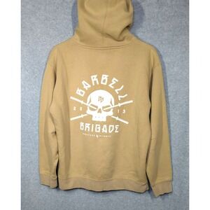 Barbell Brigade Hoodie Pullover Men M Tan White Active Wear Camping Hiking